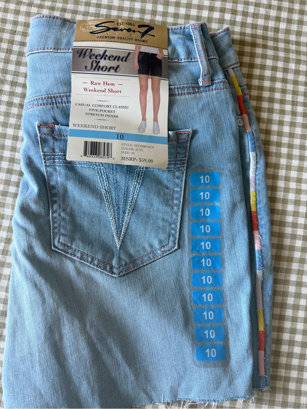 Seven7 Light Blue Cropped Denim Shorts with Colorful Side Trim